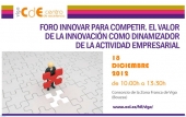 El Centro de Excelencia de Vigo organiza el foro “Innovar para competir. El valor de la innovación como dinamizador de la actividad empresarial”, el próximo 18 de diciembre, en el Consorcio de la Zona Franca de Vigo